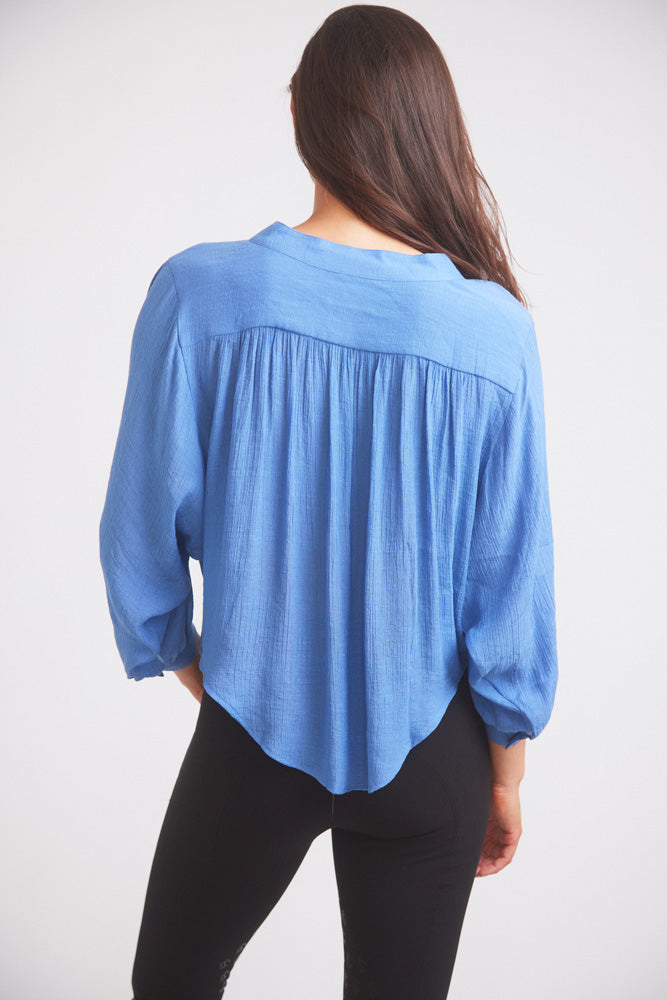 Solid Citizen Equestrian | Lee | Mandarin Collar Button Blouse | French Blue