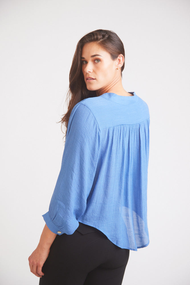 Solid Citizen Equestrian | Lee | Mandarin Collar Button Blouse | French Blue