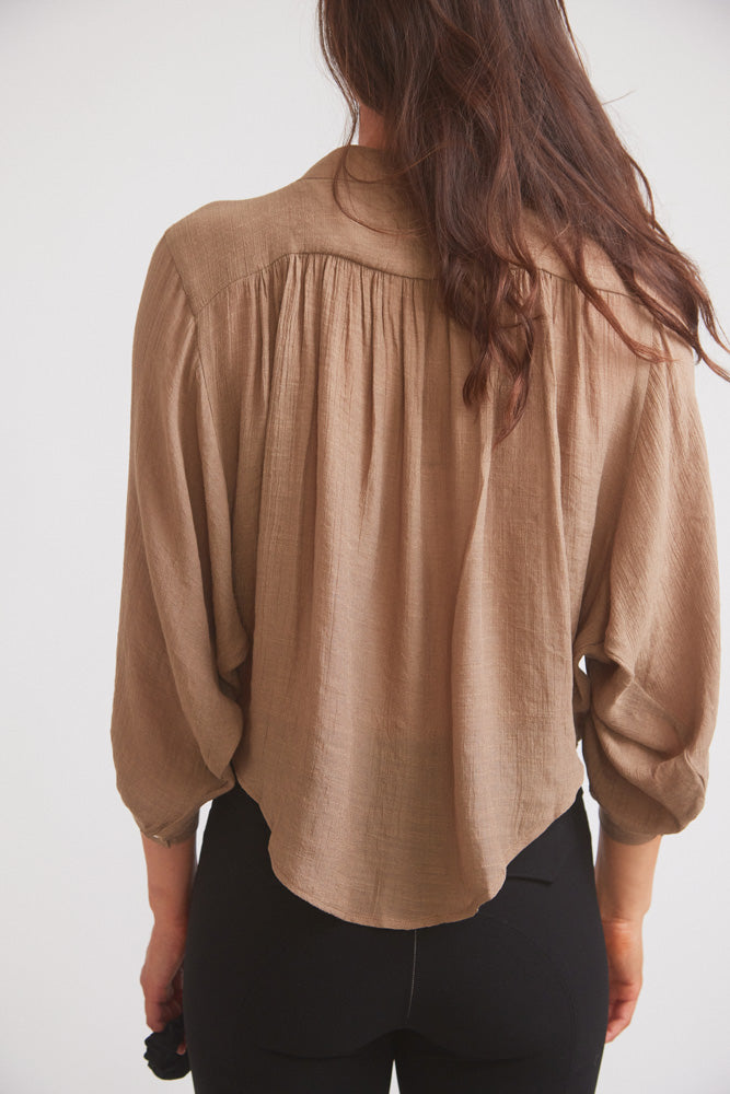 Solid Citizen Equestrian | Lee | Mandarin Collar Button Blouse | Toasted Almond
