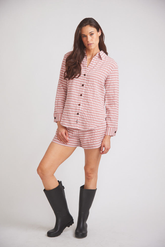 Solid Citizen Equestrian | Kaley | Seersucker Gingham Button Down | Cherry Pie