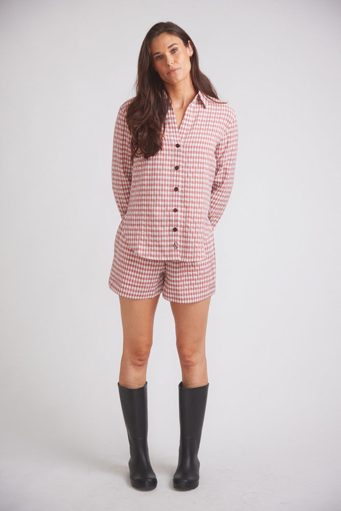 Solid Citizen Equestrian | Kaley | Seersucker Gingham Button Down | Cherry Pie