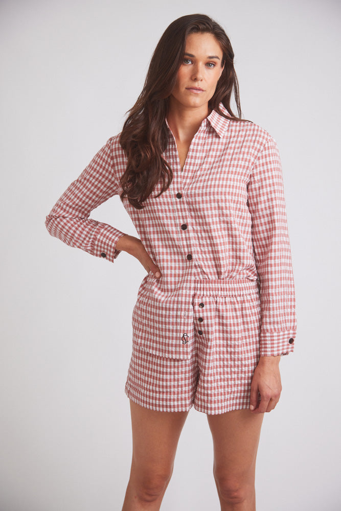 Solid Citizen Equestrian | Kaley | Seersucker Gingham Button Down | Cherry Pie