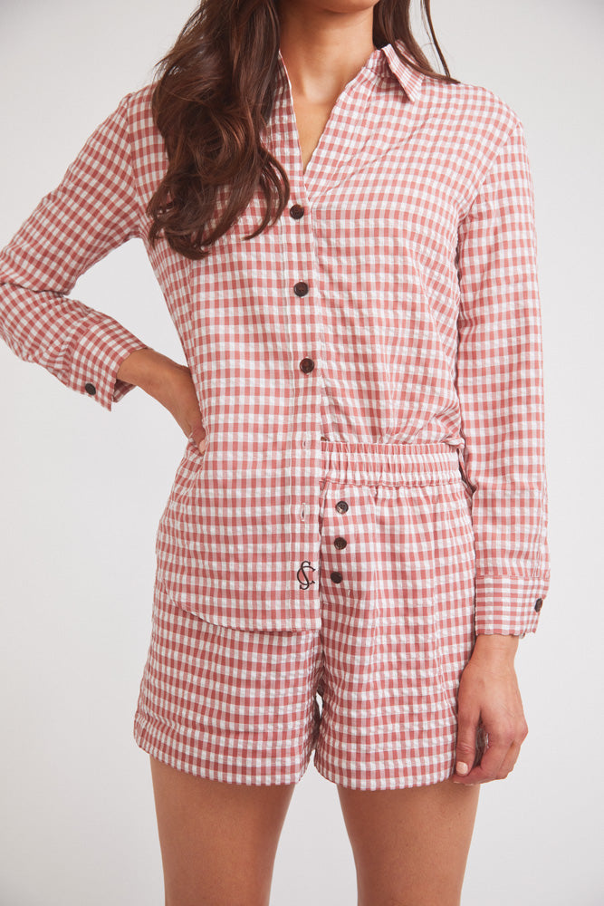 Solid Citizen Equestrian | Kaley | Seersucker Gingham Button Down | Cherry Pie