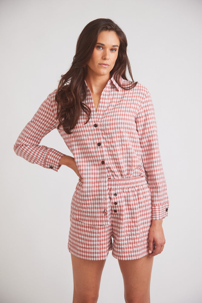 Solid Citizen Equestrian | Kaley | Seersucker Gingham Button Down | Cherry Pie