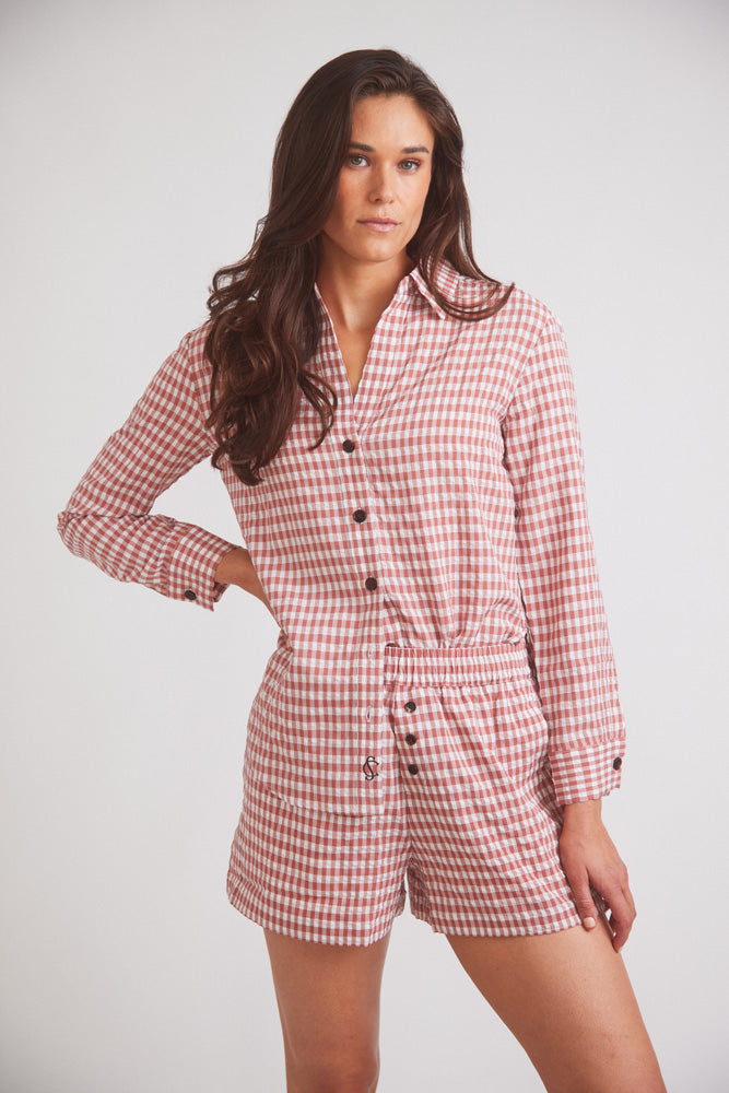 Solid Citizen Equestrian | Kaley | Seersucker Gingham Button Down | Cherry Pie