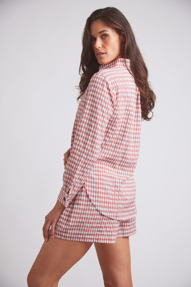 Solid Citizen Equestrian | Kaley | Seersucker Gingham Button Down | Cherry Pie