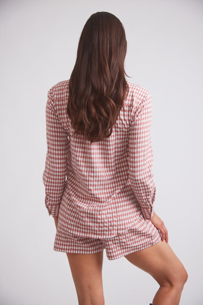 Solid Citizen Equestrian | Kaley | Seersucker Gingham Button Down | Cherry Pie