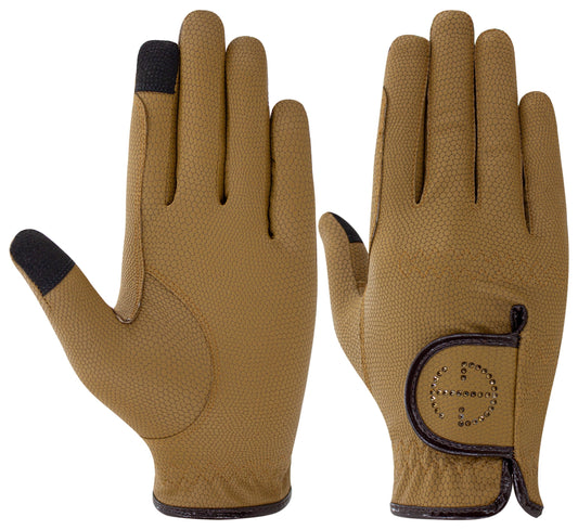 Halter Ego® Riding Gloves - Caramel & Smoked Topaz Crystal Logo