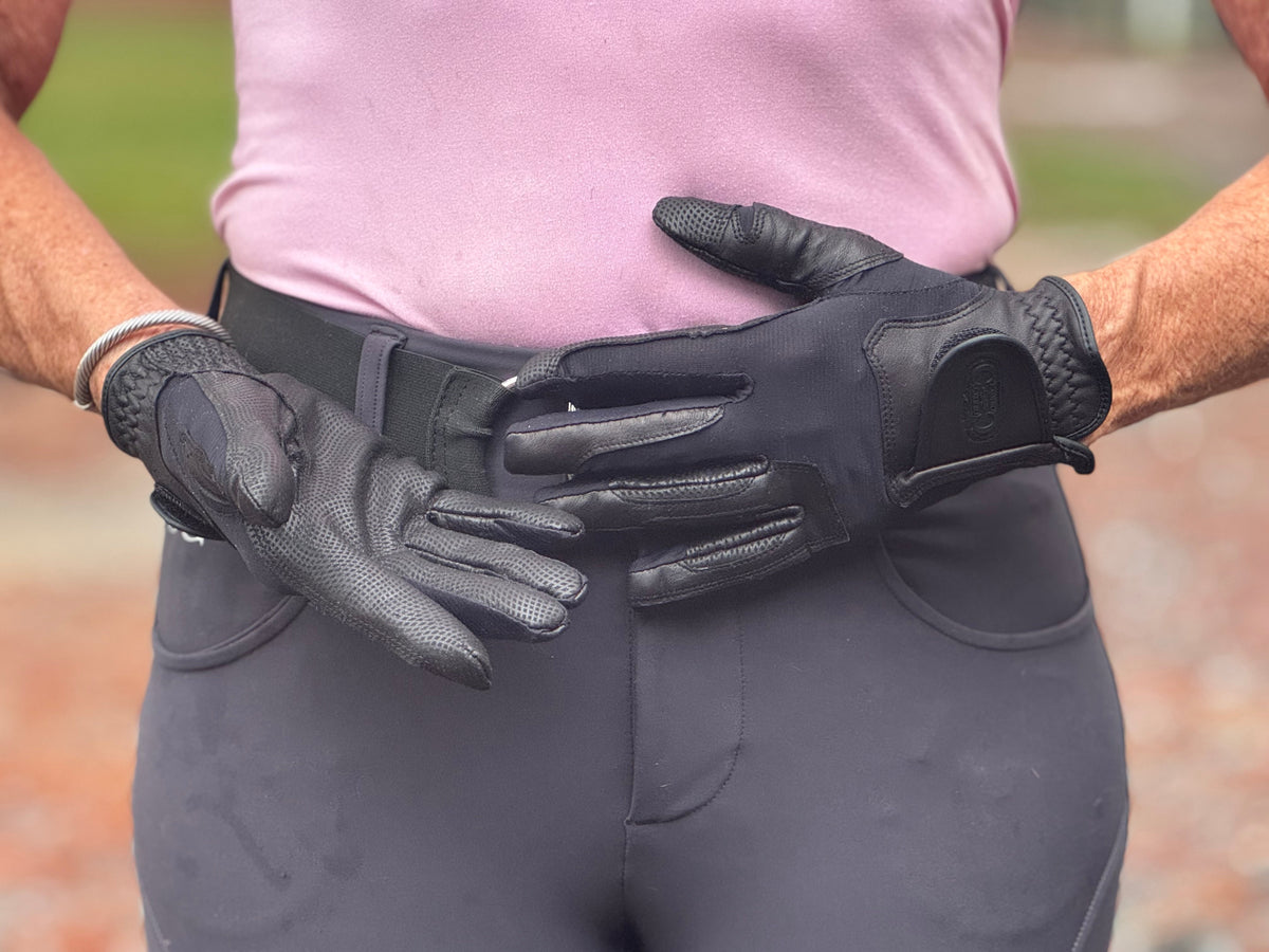 Correct Connect - Tackified Copper Tech™️ Leather Premium Riding Glove in Black