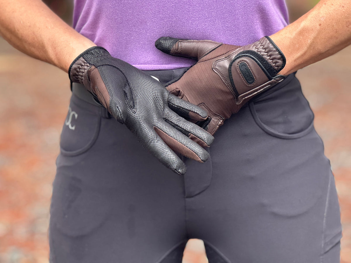 Correct Connect - Tackified Copper Tech™️ Leather Premium Riding Glove in Brown