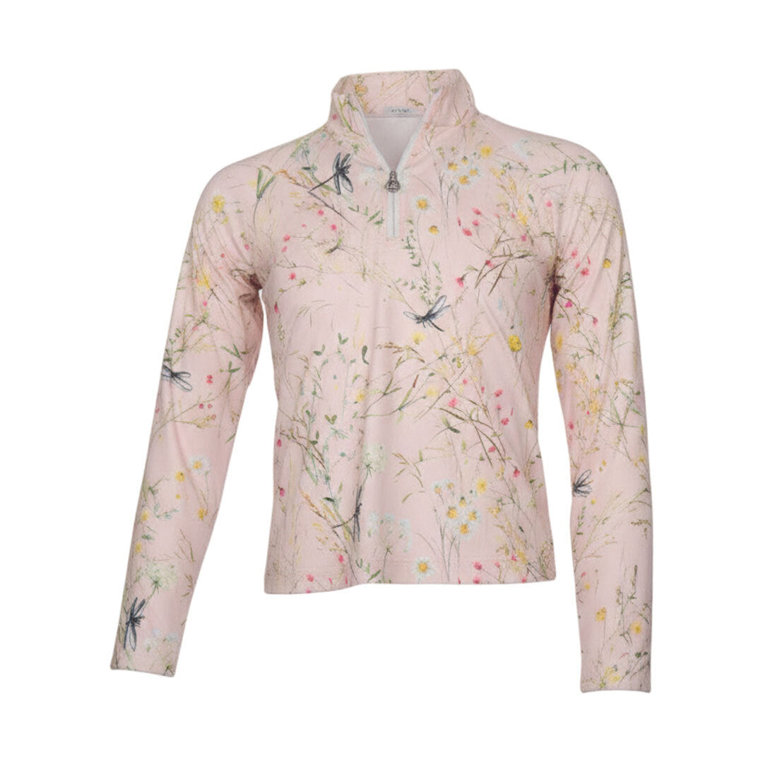 Dapplebay Kids Dragonfly Meadow 1/4 Zip LS Riding Top - Light Pink