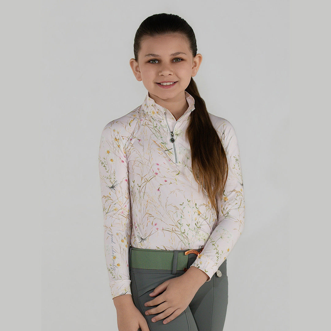 Dapplebay Kids Dragonfly Meadow 1/4 Zip LS Riding Top - Light Pink