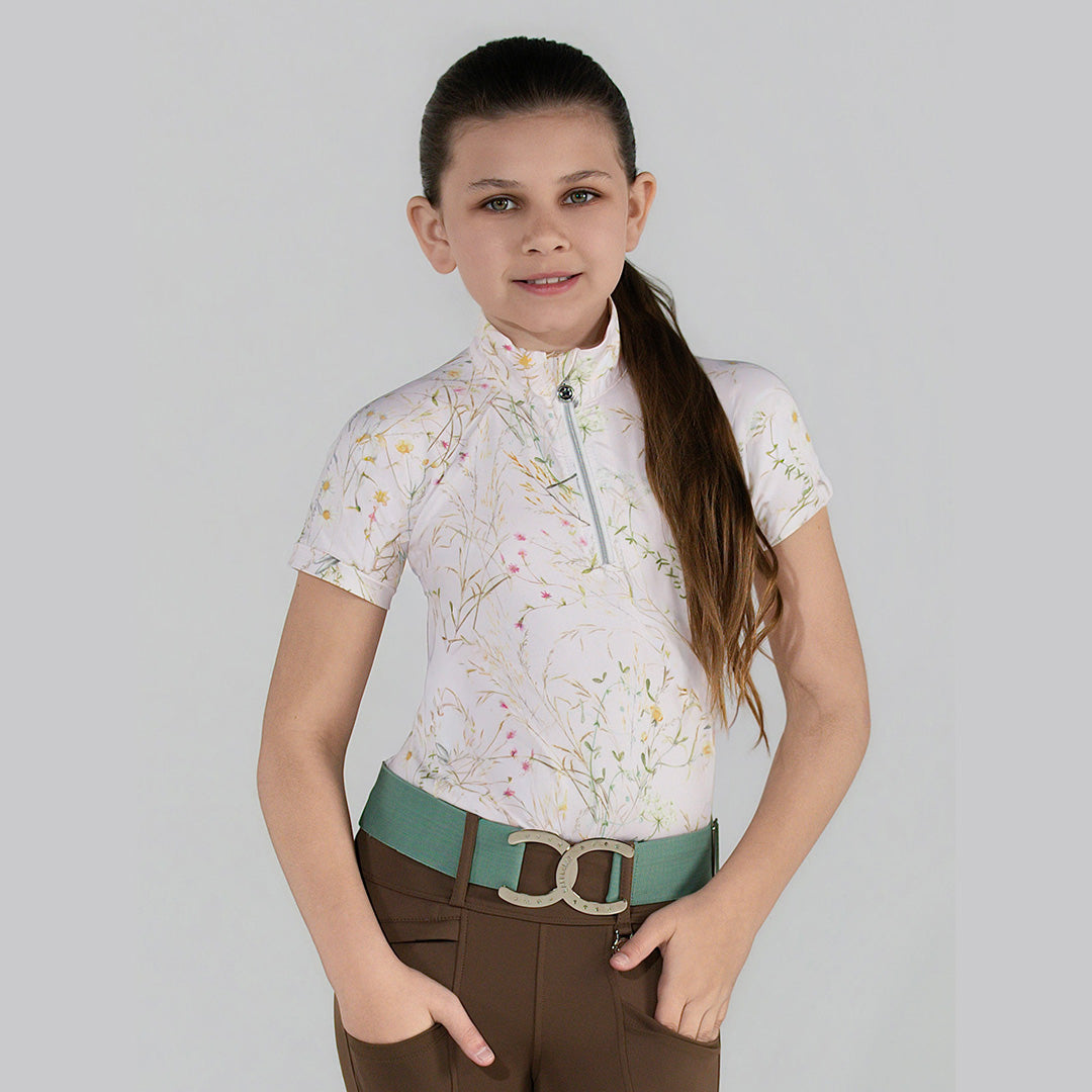 Dapplebay Kids Dragonfly Meadow 1/4 Zip SS Riding Top - Light Pink