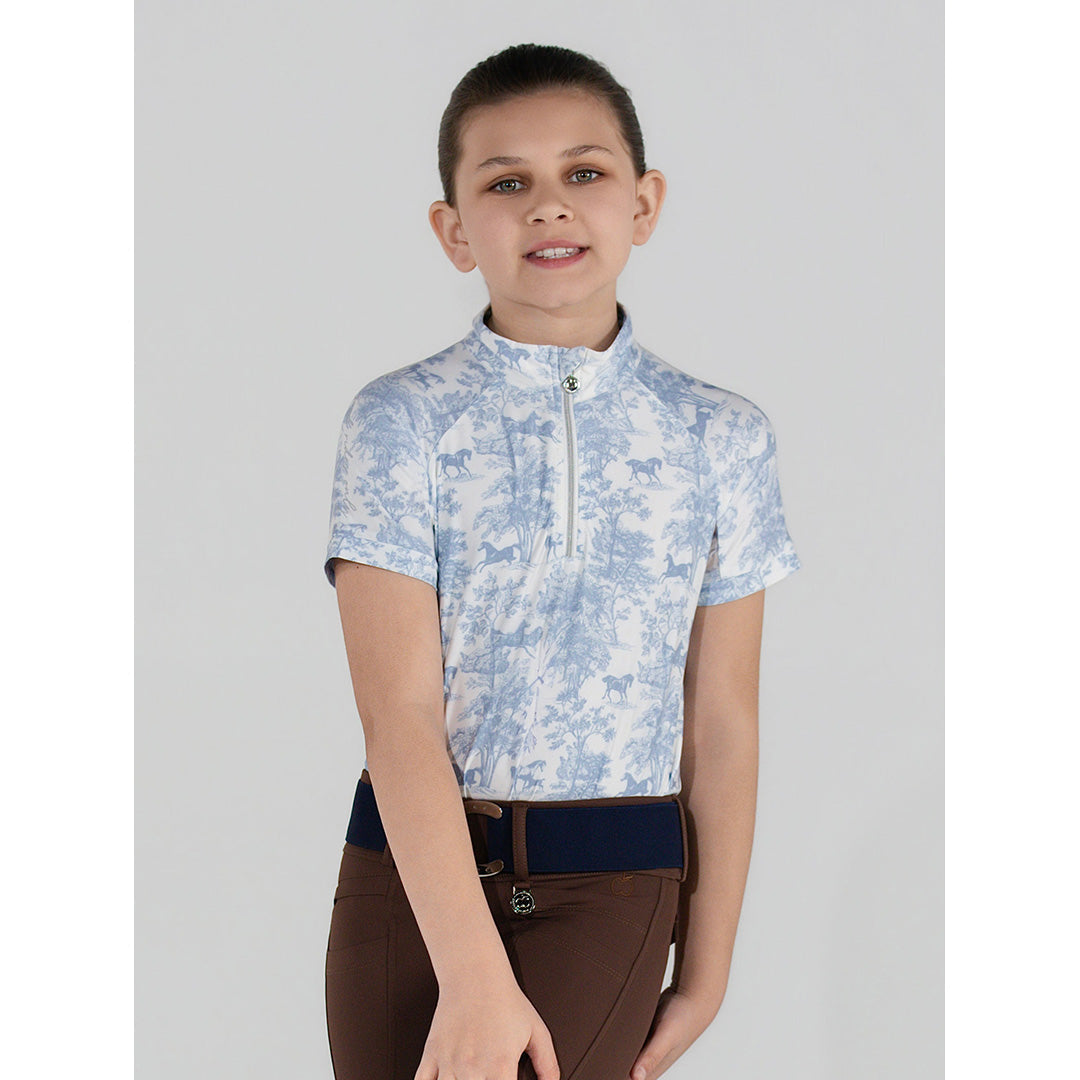 Dapplebay Kids Equestrian Toile 1/4 Zip SS Riding Top - Moonrise
