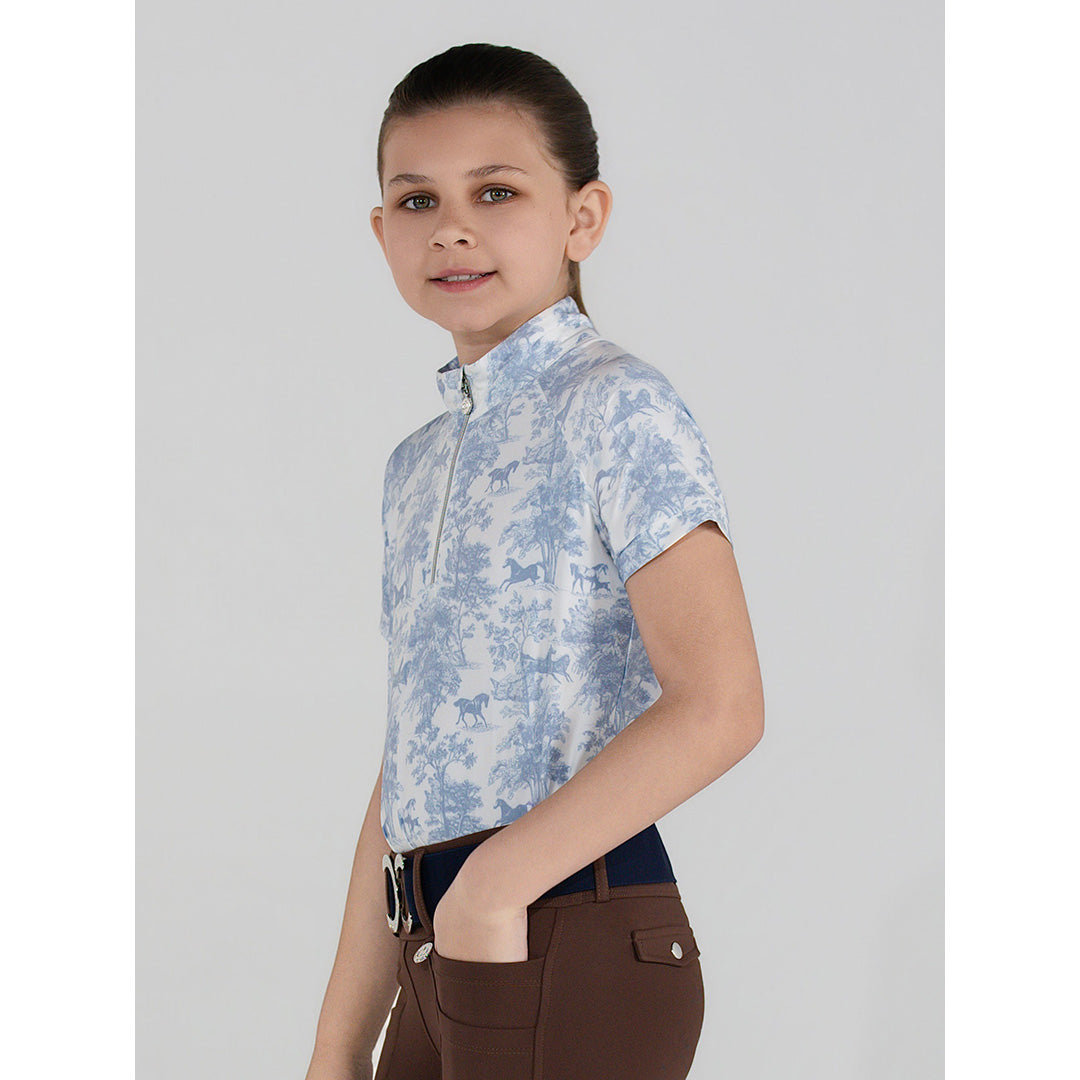 Dapplebay Kids Equestrian Toile 1/4 Zip SS Riding Top - Moonrise
