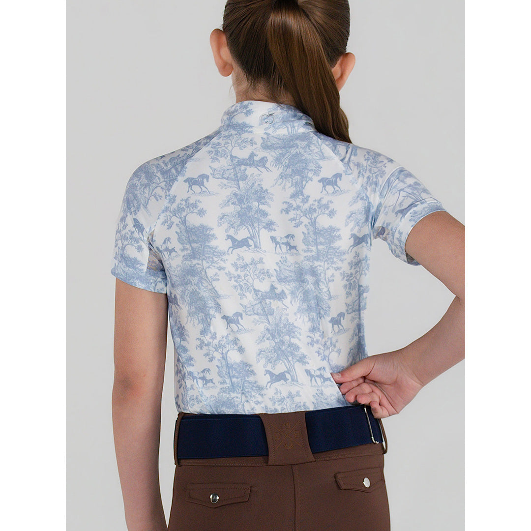 Dapplebay Kids Equestrian Toile 1/4 Zip SS Riding Top - Moonrise