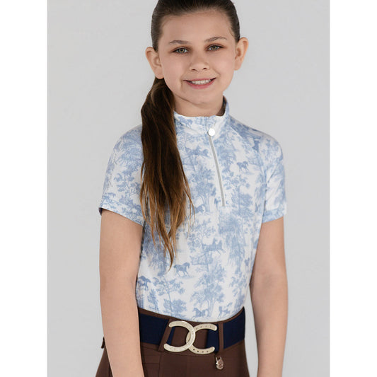 Dapplebay Kids Equestrian Toile 1/4 Zip SS Riding Top - Moonrise