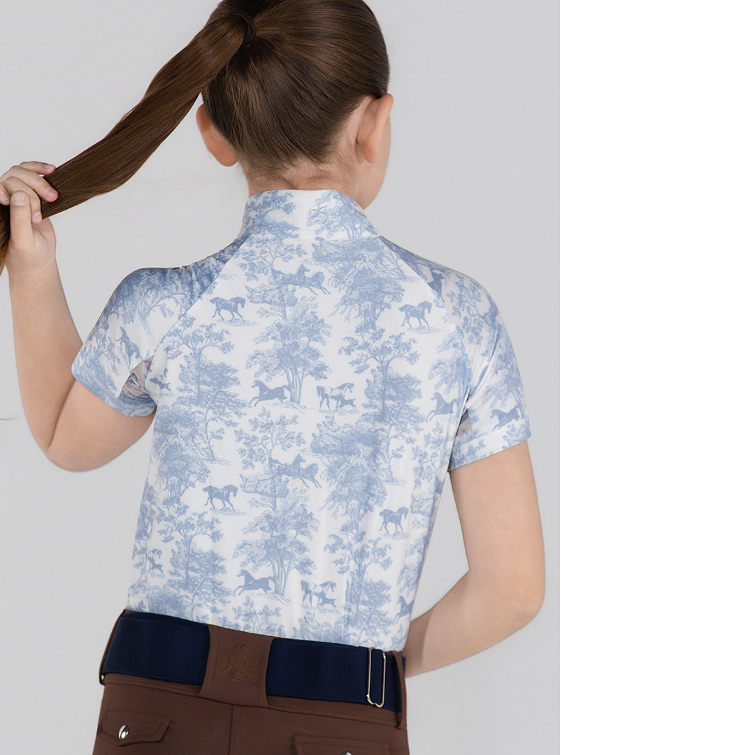 Dapplebay Kids Equestrian Toile 1/4 Zip SS Riding Top - Moonrise