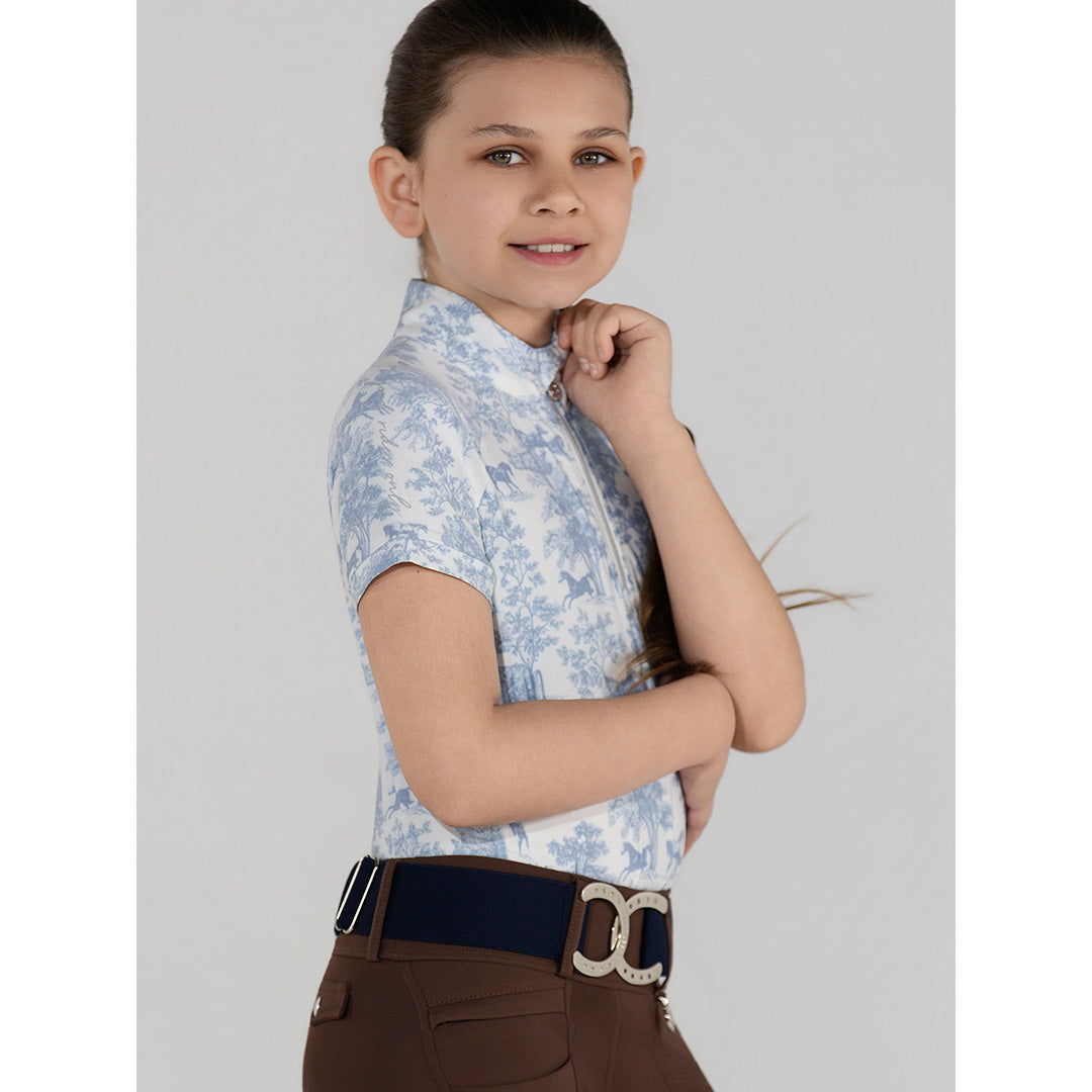 Dapplebay Kids Equestrian Toile 1/4 Zip SS Riding Top - Moonrise