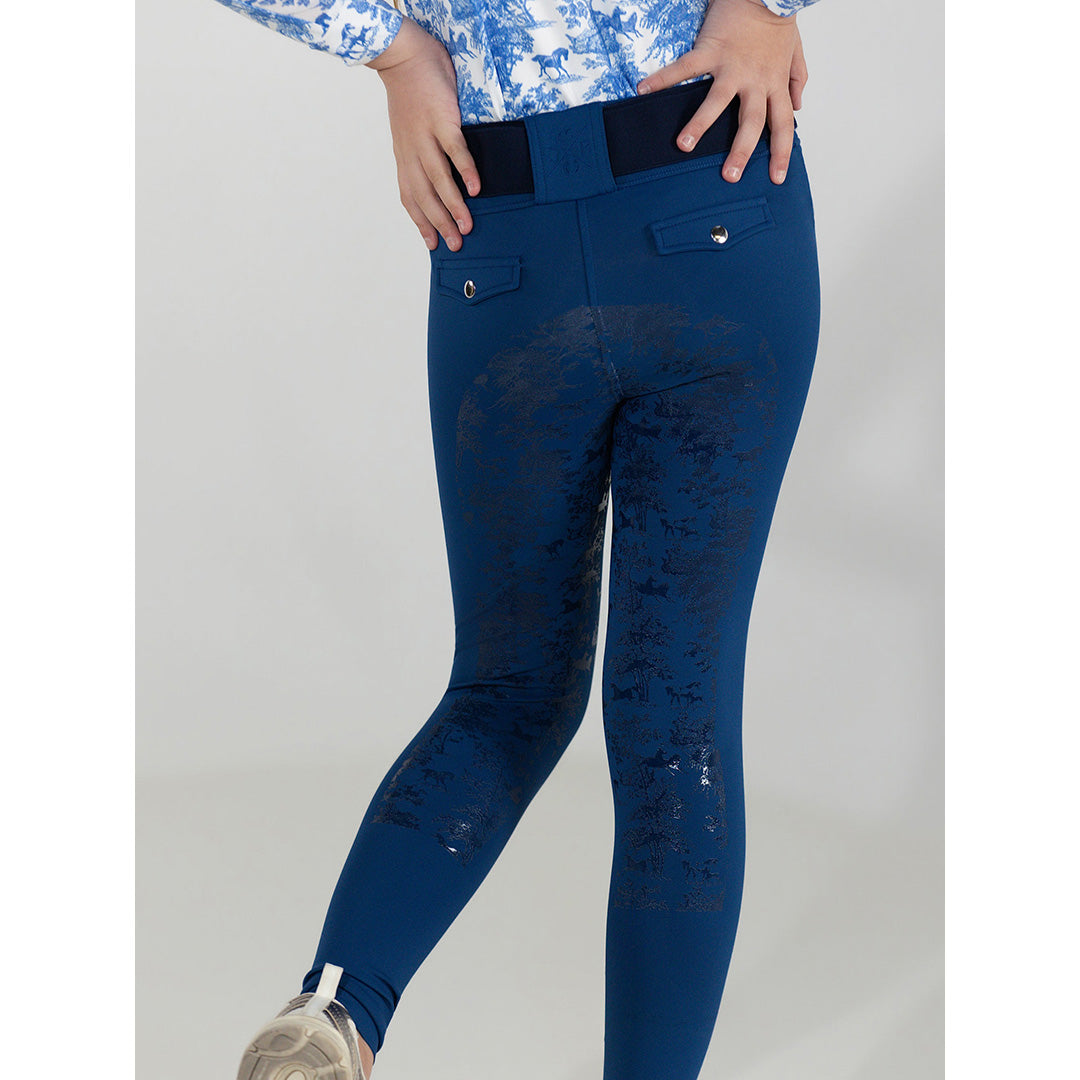 Dapplebay Kids Equestrian Toile Essential Tights - Bright Navy