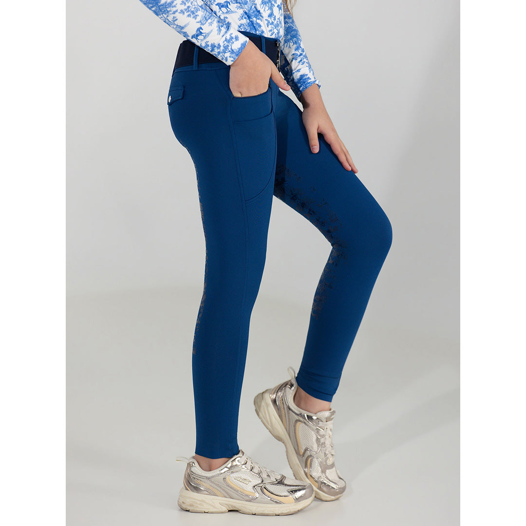 Dapplebay Kids Equestrian Toile Essential Tights - Bright Navy