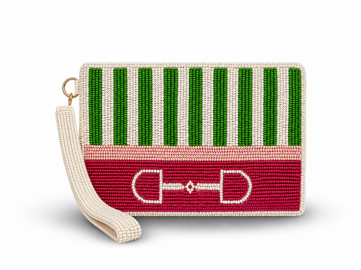 Tucker Tweed - Preppy Stripe Bit Medium Beaded Pouch