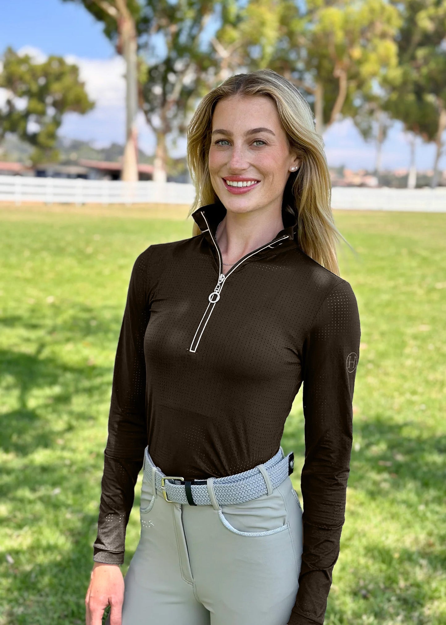 Harcour USA - Breezi Women's Perforated Zip Up Long Sleeve Technical Riding Shirt