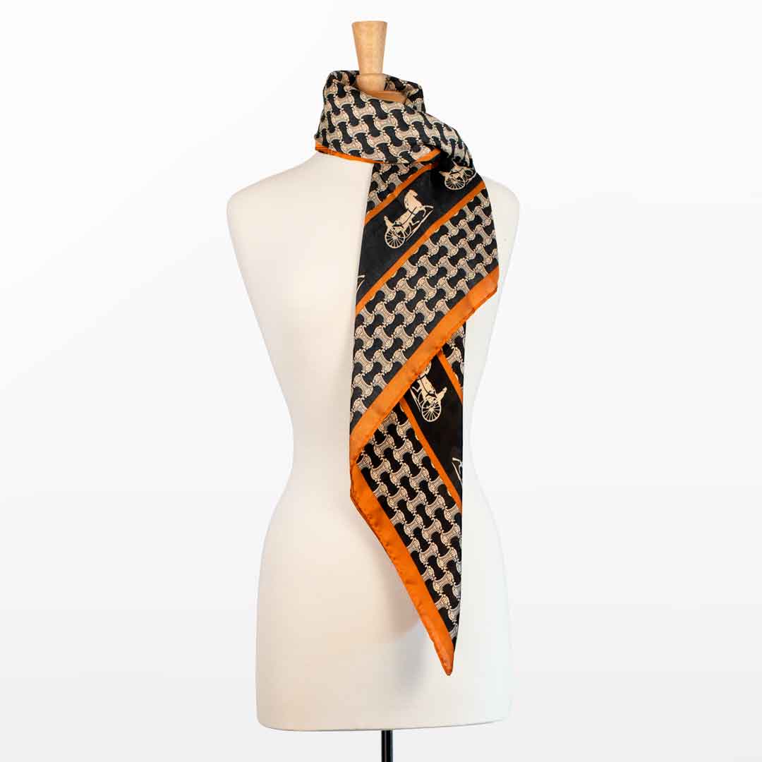 Urban Equestrian Carriage - Stylized Equestrian Scarf in Tangerine and Black