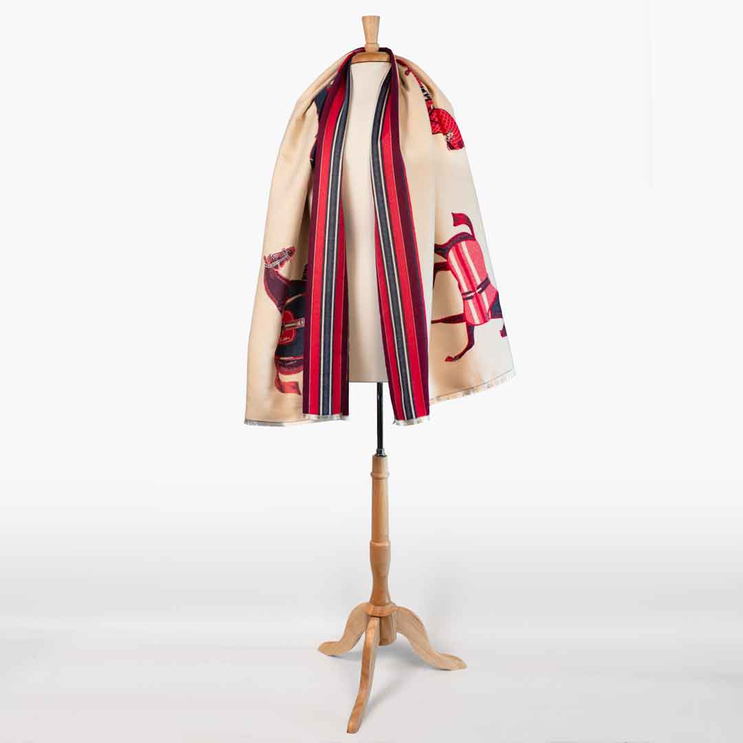 Urban Equestrian Equus -  Crimson Equestrian Motif Luxe Shawl