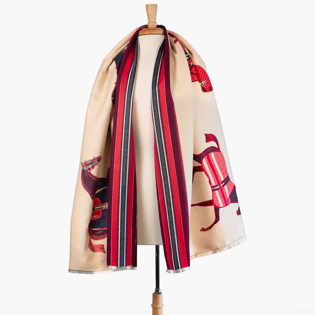 Urban Equestrian Equus -  Crimson Equestrian Motif Luxe Shawl