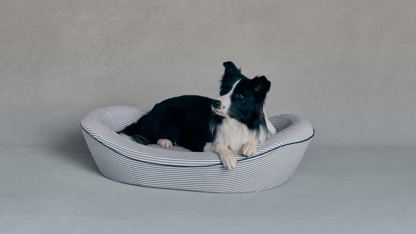 Enid Blythe Timeless Dog Bed in Blue Blood Ticking