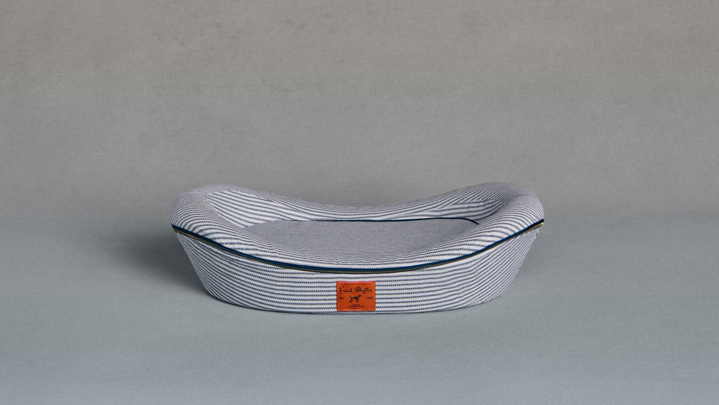 Enid Blythe Timeless Dog Bed in Blue Blood Ticking