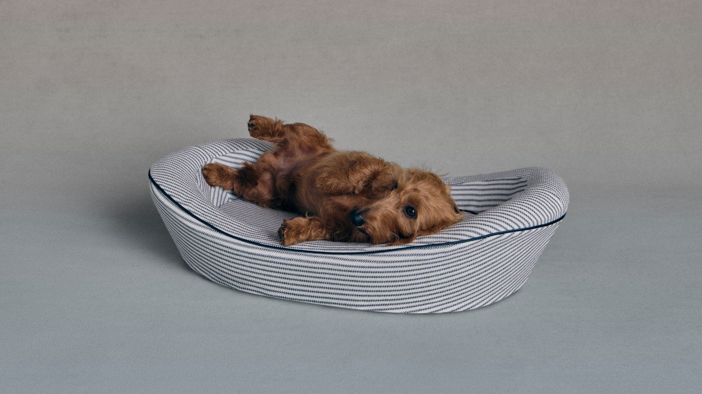 Enid Blythe Timeless Dog Bed in Blue Blood Ticking