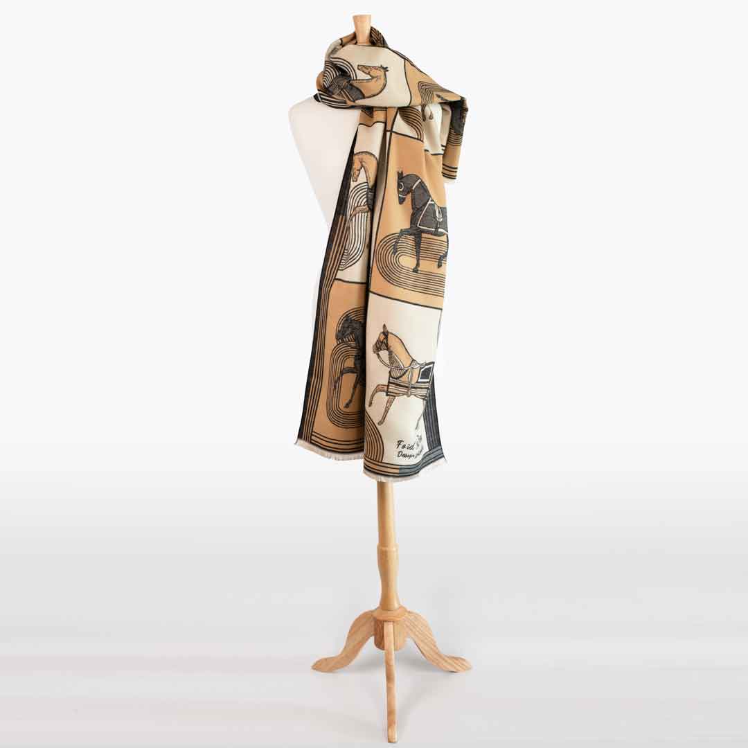 Urban Equestrian Cavallo -  Caramel Equestrian Motif Luxe Shawl