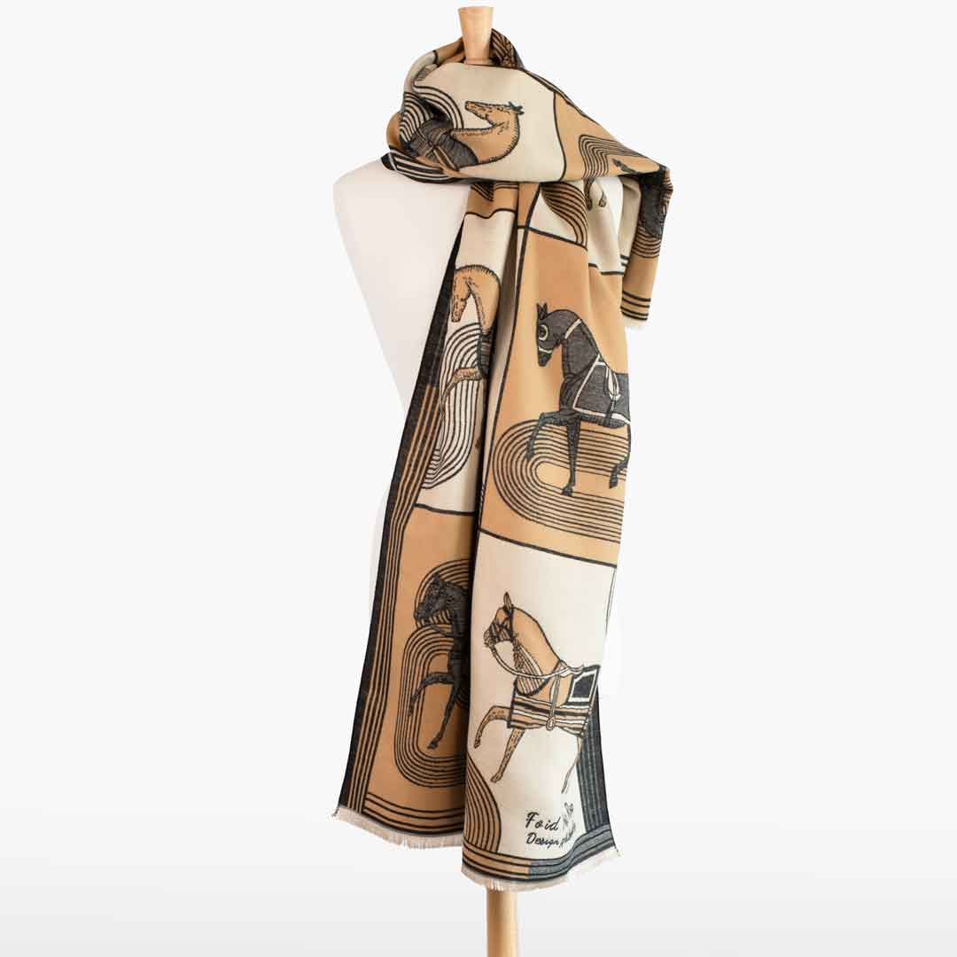 Urban Equestrian Cavallo -  Caramel Equestrian Motif Luxe Shawl