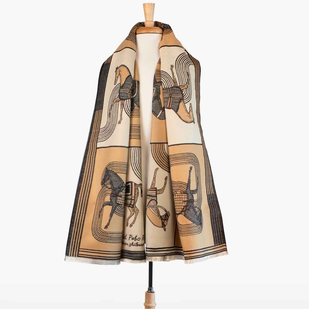 Urban Equestrian Cavallo -  Caramel Equestrian Motif Luxe Shawl