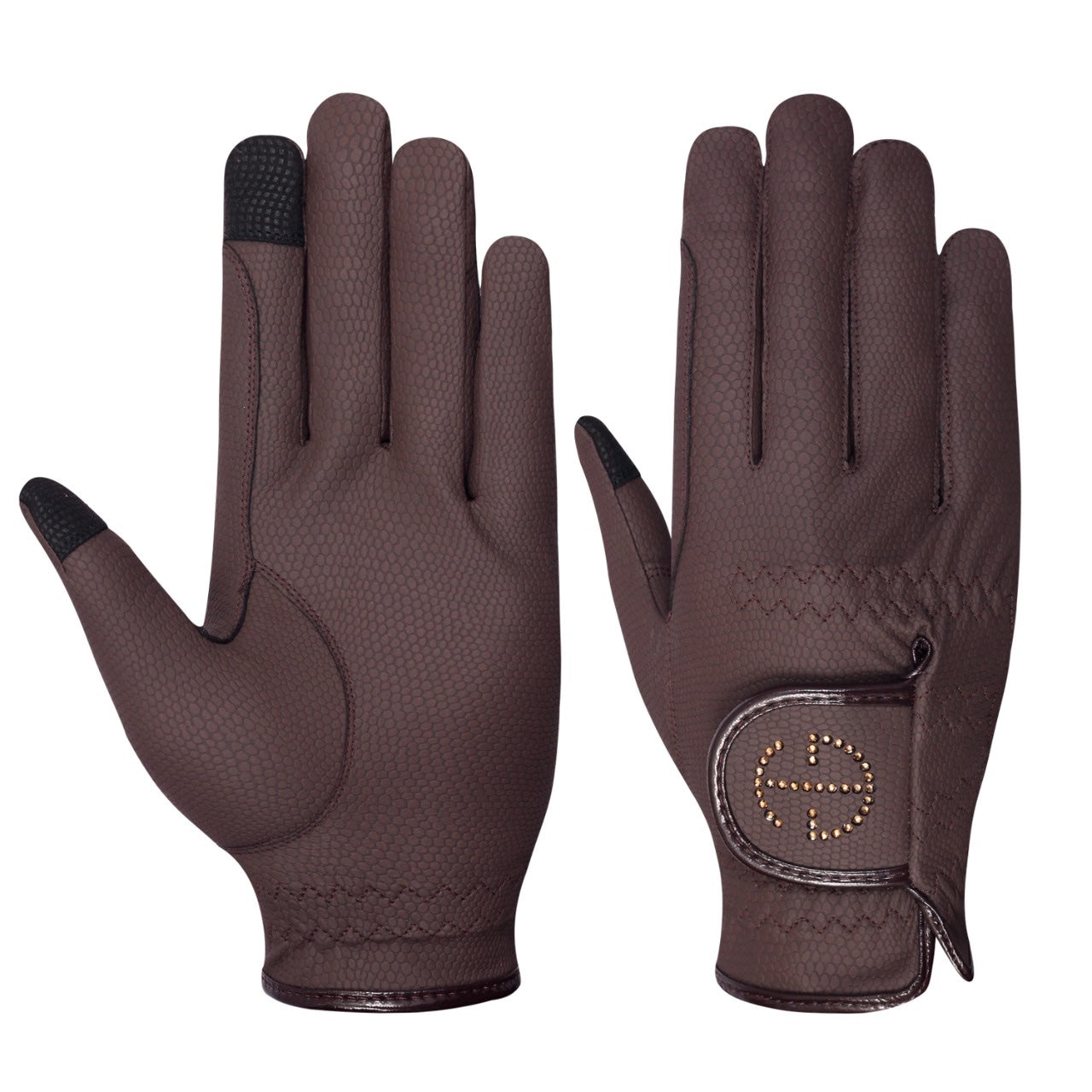 Halter Ego - Riding Gloves - Brown & Smoked Topaz Crystal Logo