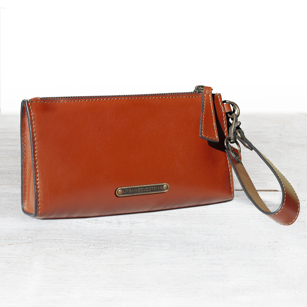 Urban Equestrian Caravel Wristlet Clutch - Luxury Leather Handbag in Cognac