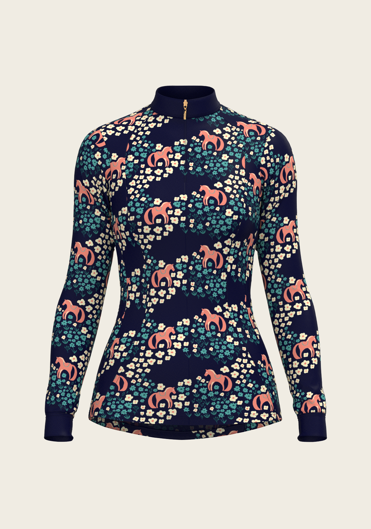Espoir - Cavallo in Teal in Navy Quarter Zip Sun Shirt