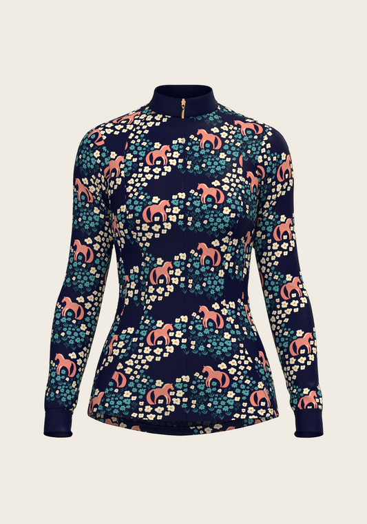 Espoir - Cavallo in Teal in Navy Quarter Zip Sun Shirt