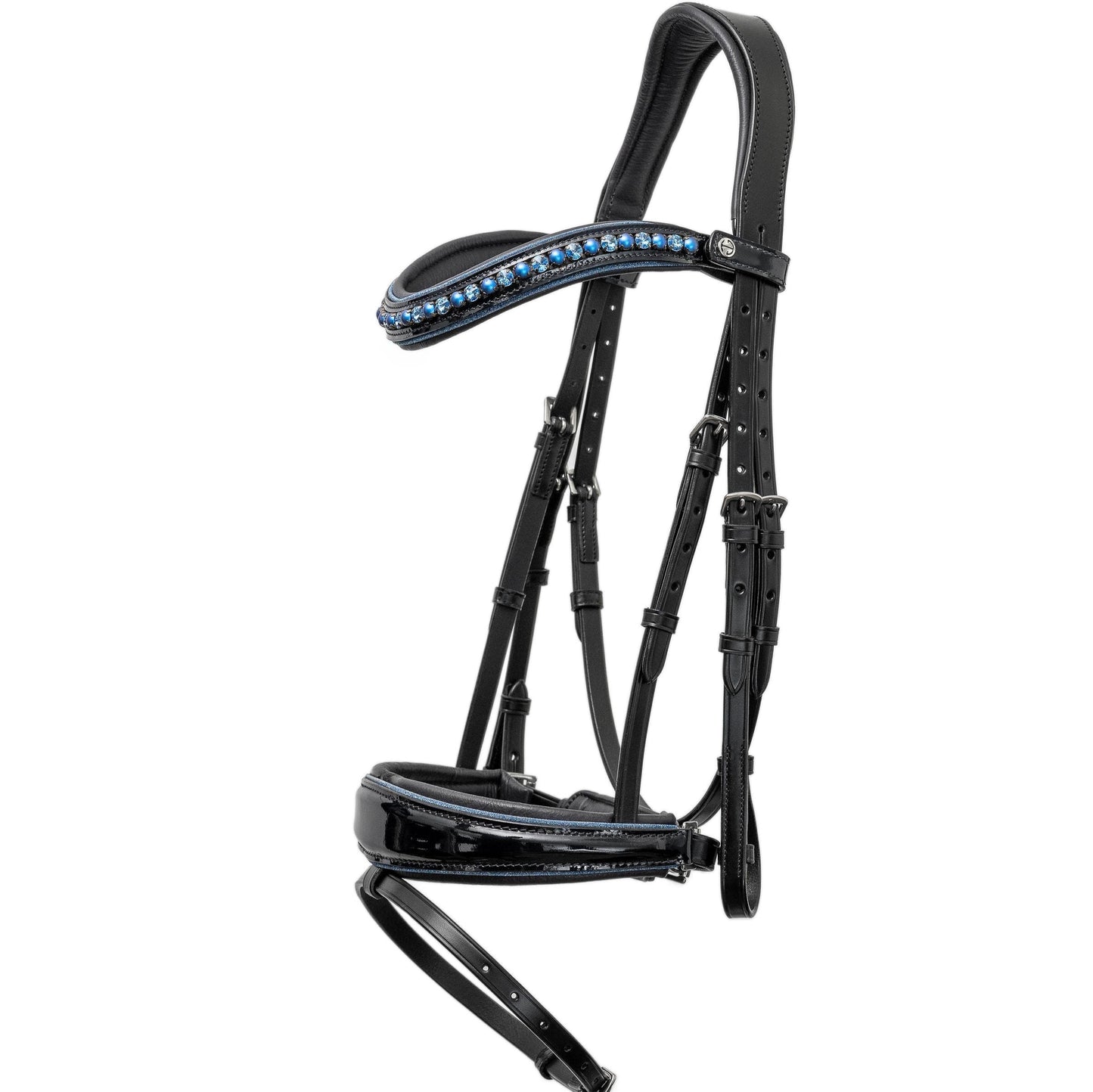 Halter Ego - The Bluebell - Navy Patent Leather Snaffle Bridle with REMOVABLE FLASH