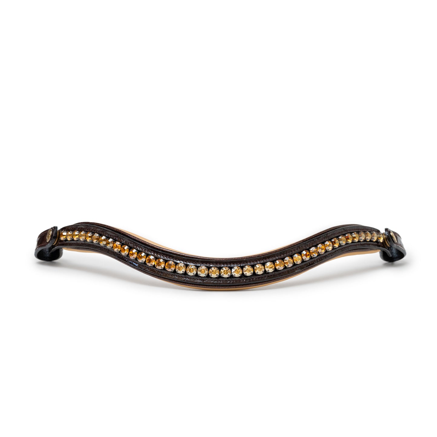Halter Ego - The Vienna Brown Patent Leather Snaffle Bridle with Bronze Golden Sparkle Piping