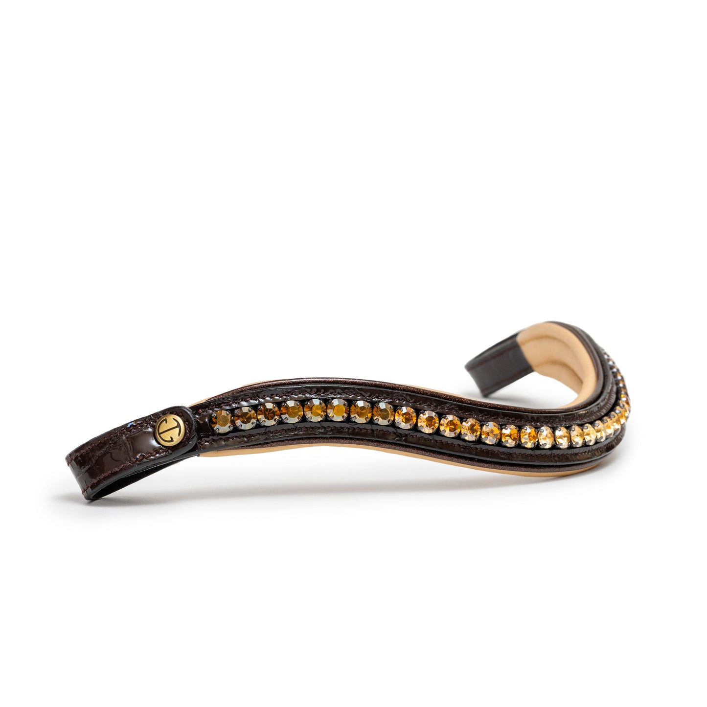 Halter Ego - The Vienna Brown Patent Leather Snaffle Bridle with Bronze Golden Sparkle Piping
