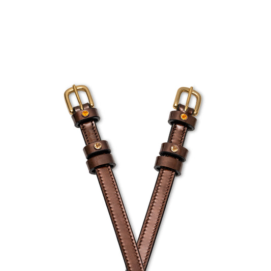Halter Ego - Catalonia Metallic Bronze Patent Leather Spur Straps
