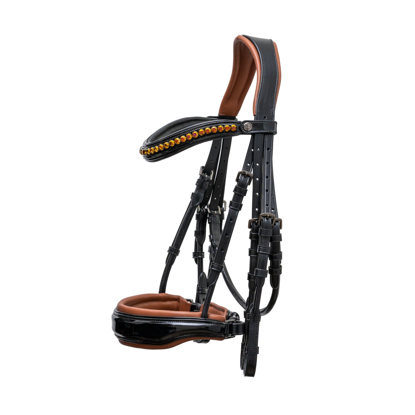 Halter Ego - The Umbria Rolled Black Patent Leather Double Bridle