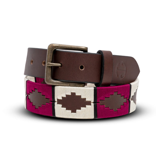 Halter Ego - Rosado Bravo - Magenta, Cream & Brown Leather Polo Belt