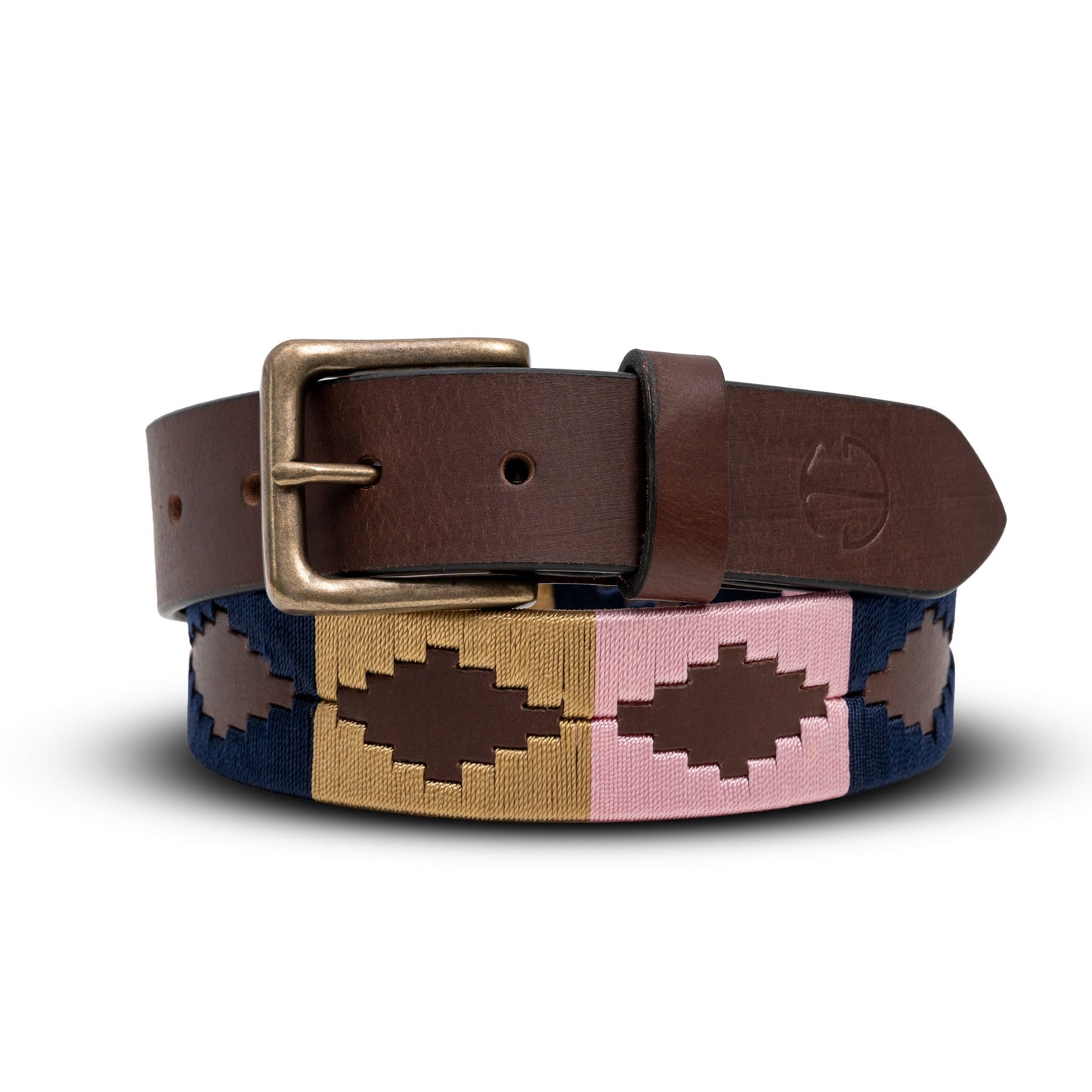 Halter Ego - El Mercado - Navy, Antique Gold & Pink Brown Leather Polo Belt