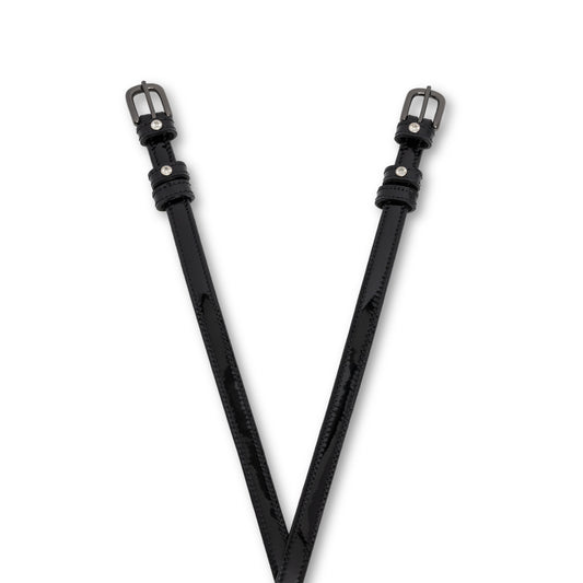 Halter Ego - Showstopper Black Patent Leather & Clear Crystal Rivet Spur Straps