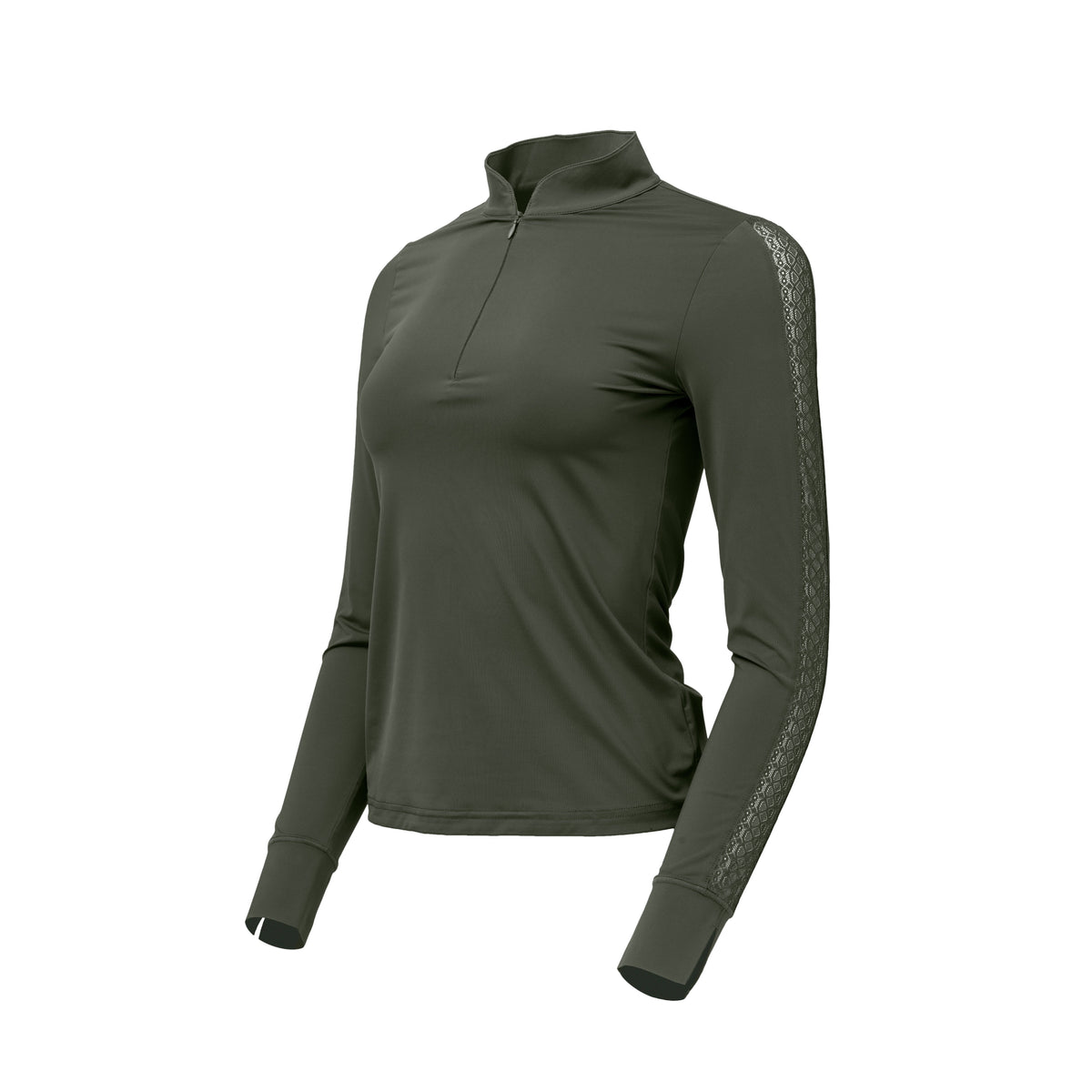 Halter Ego - Annabelle - Long Sleeve Lace Riding Top - Army Green