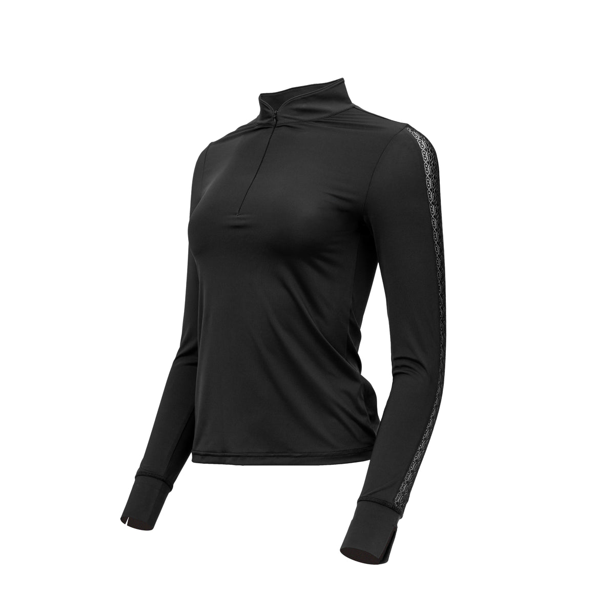 Halter Ego - Annabelle - Long Sleeve Lace Riding Top - Jet Black